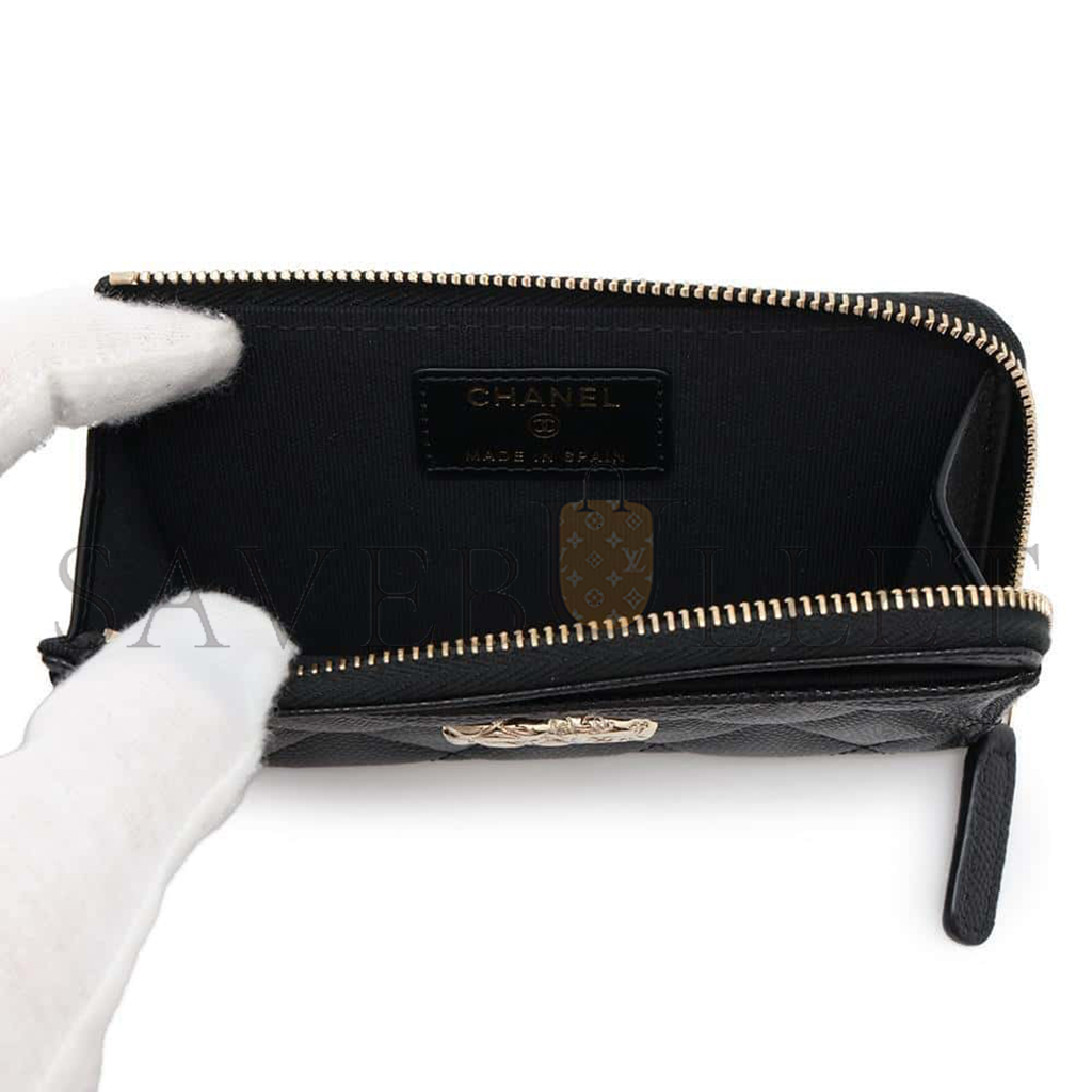 Ch*el master matelasse large logo l-shaped zipper card case black ap3982 (13*8*3cm)